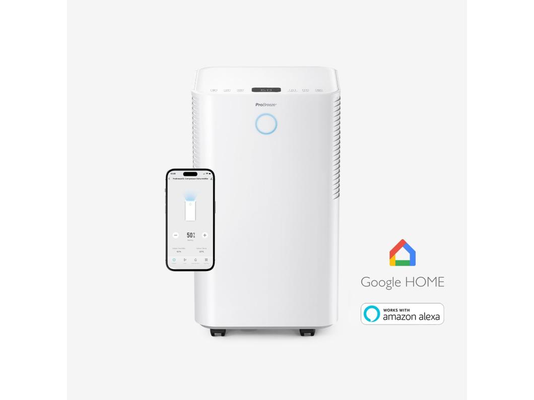 Pro Breeze Deshumidificador silencioso 12L/día OmniDry con modo ropa y control por aplicación inteligente para habitaciones de hasta 20 m²