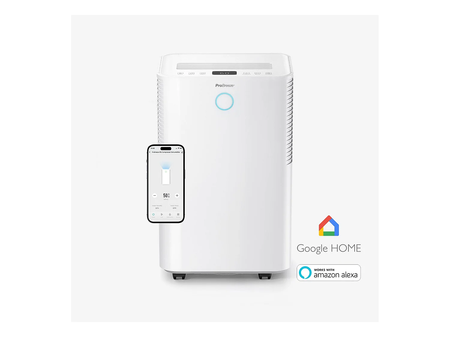 Pro Breeze Déshumidificateur 20ljour omnidry avec mode linge et contrôle via application intelligente pour pièce jusqu'à 35 m²