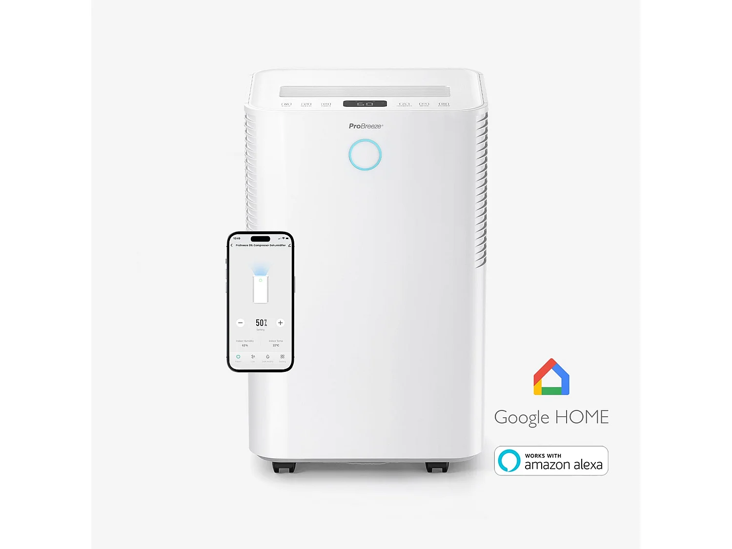 Pro Breeze Déshumidificateur 20ljour omnidry avec mode linge et contrôle via application intelligente pour pièce jusqu'à 35 m²