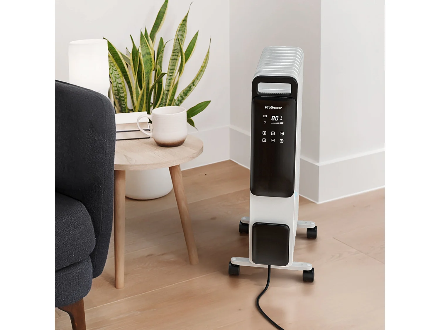 Pro Breeze Omniwarm radiateur à bain d'huile 2500w avec 11 ailettes, mode éco et affichage numérique - blanc