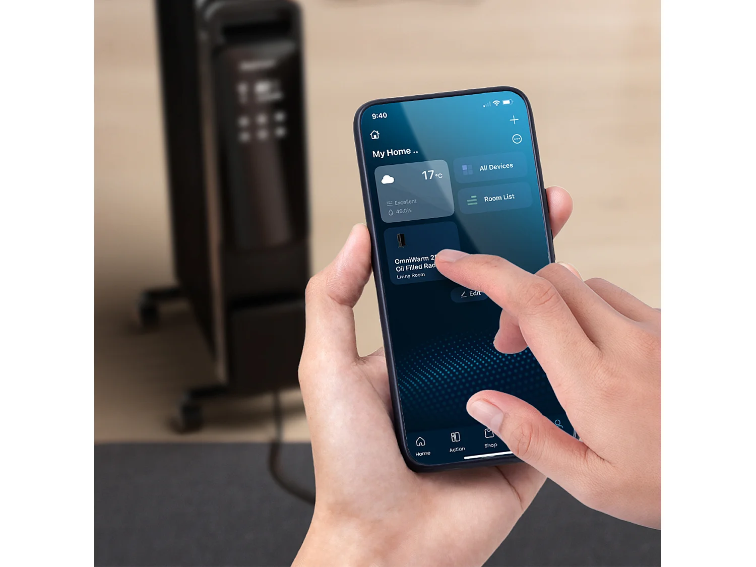 Pro Breeze Radiateur de chauffage écologique omniwarm 2500 w à 11 ailettes rempli d'huile avec affichage numérique et contrôle intelligent par application - noir