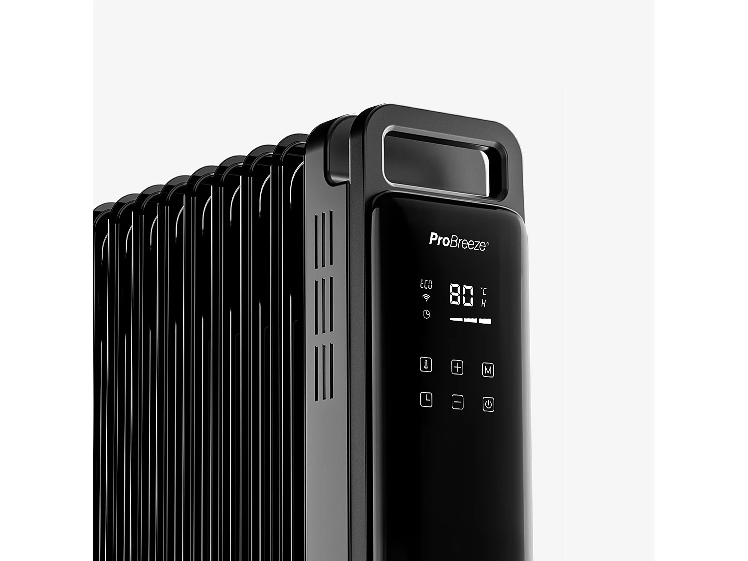 Pro Breeze Radiateur de chauffage écologique omniwarm 2500 w à 11 ailettes rempli d'huile avec affichage numérique et contrôle intelligent par application - noir