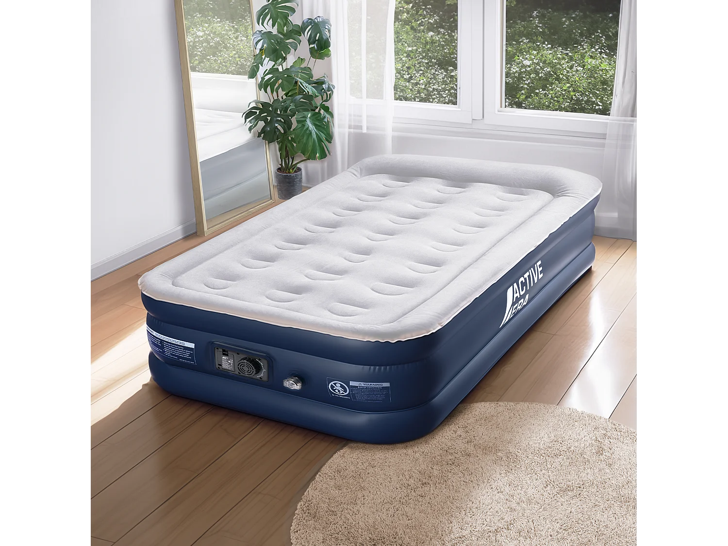Active Era Premium opblaasbaar matras Twin - Grijs/Marineblauw