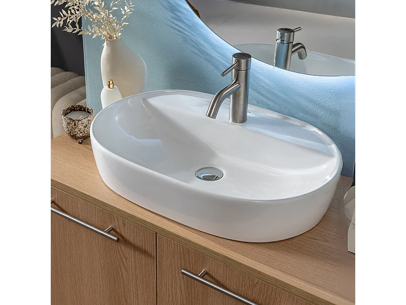 Lavabo da appoggio ovale in ceramica bianca 60×41 cm