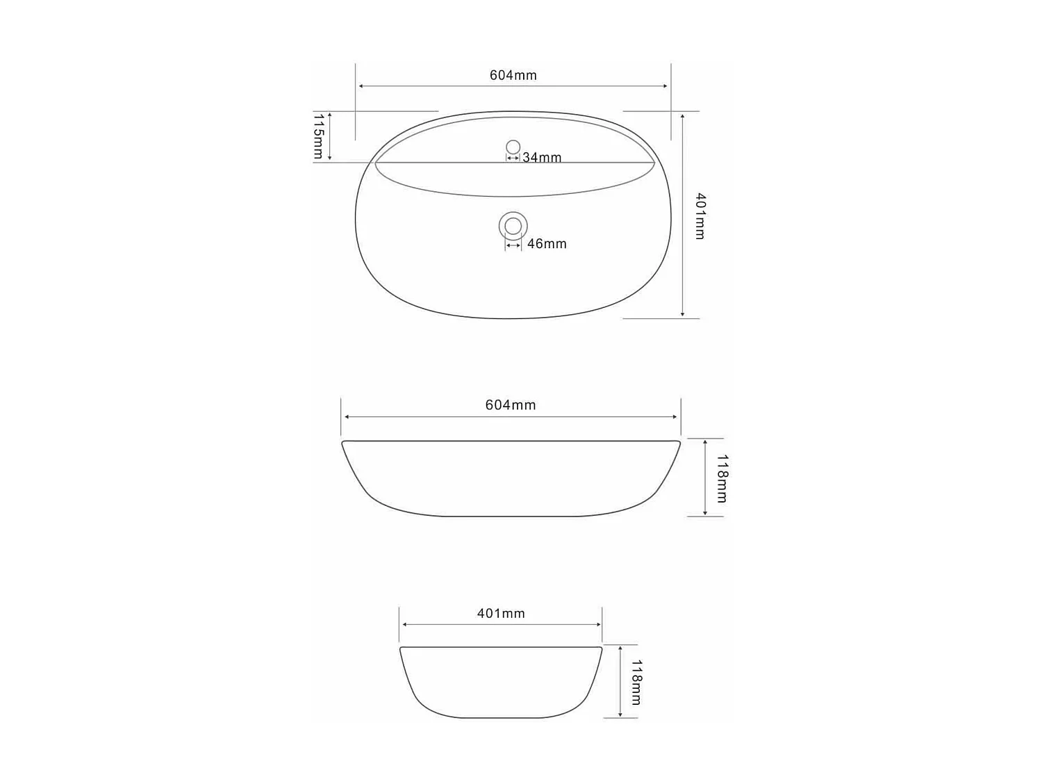 Lavabo da appoggio ovale in ceramica bianca 60×41 cm