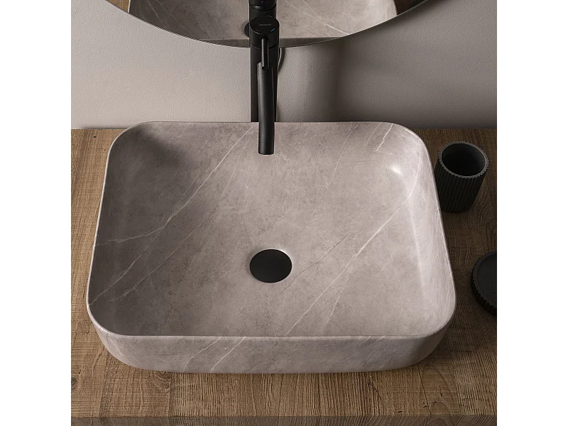 Lavabo da appoggio ceramica grigio effetto marmo grigio 50×38,5 cm