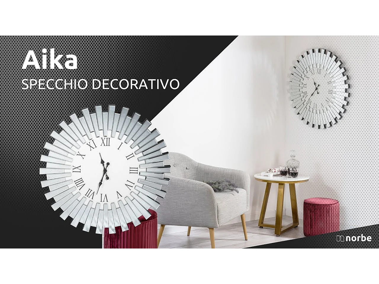 Specchio da Parete Rotondo con Orologio 80x80 cm Aika