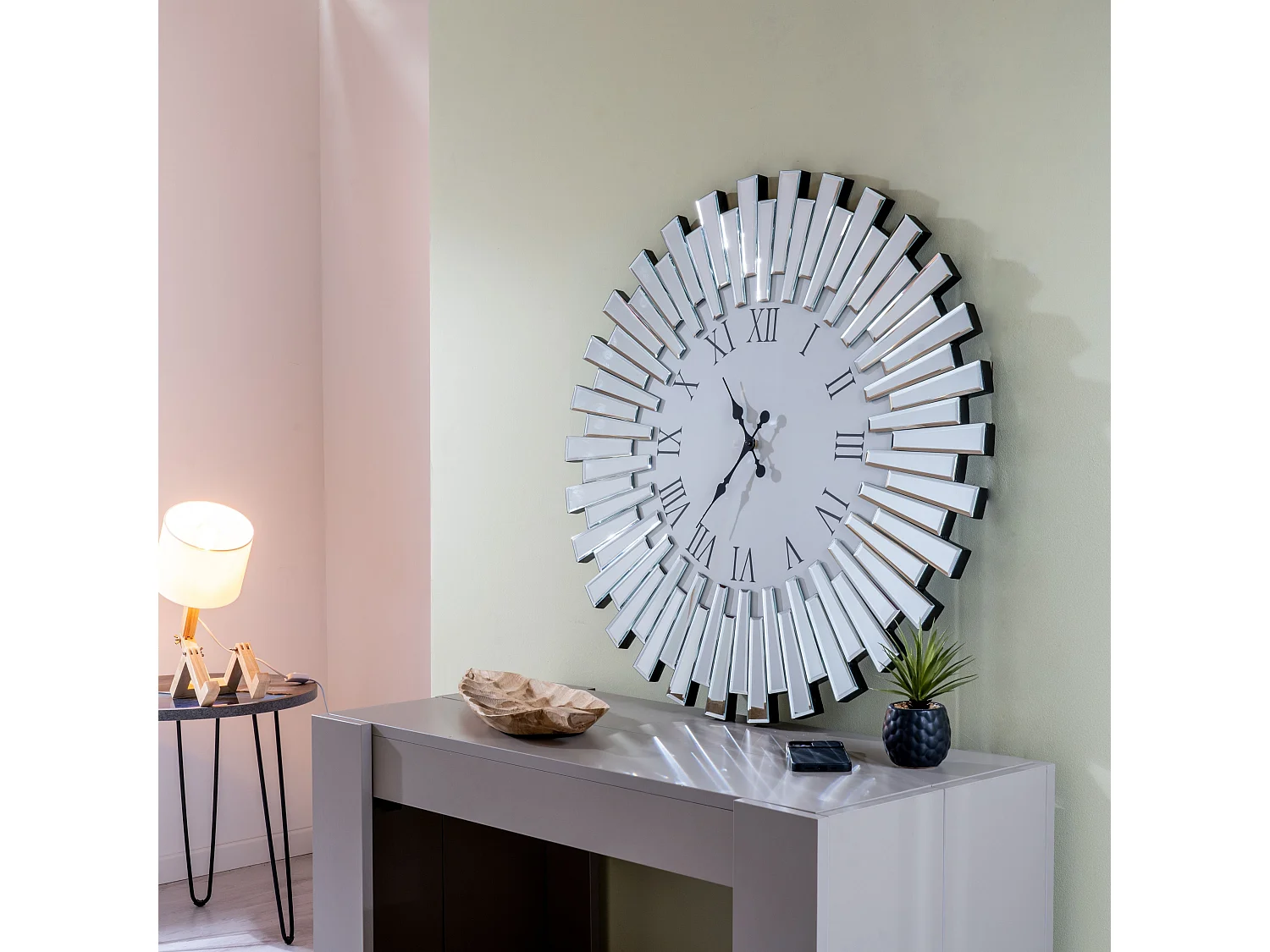 Specchio da Parete Rotondo con Orologio 80x80 cm Aika