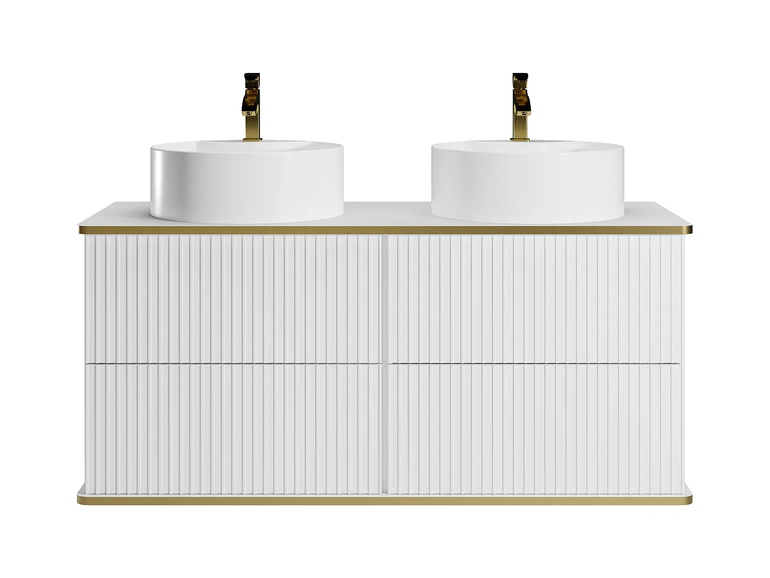 Baderomsmøbel hengende stripet med gullisting med dobbelt rund håndkum - Hvit - 120 cm - KELIZA