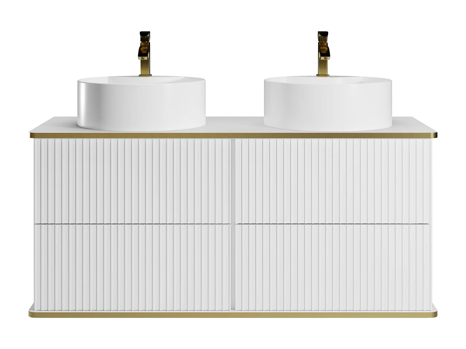 Hangmeubel voor badkamer met ribbels en goudkleurige rand met ronde opbouwwastafel - Wit - 120 cm - KELIZA