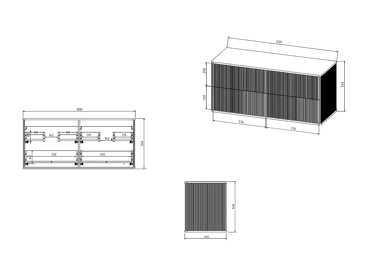 Hangmeubel voor badkamer met ribbels en goudkleurige rand met ronde opbouwwastafel - Wit - 120 cm - KELIZA