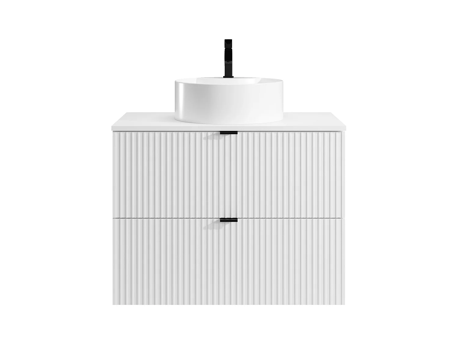 Mobile per bagno sospeso con scanalature e lavabo tondo da appoggio 80 cm Bianco opaco - ZEVINI