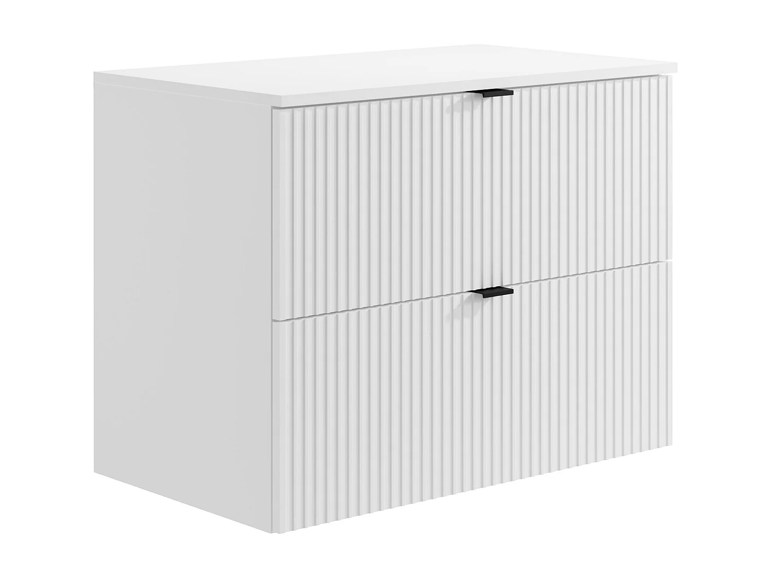 Mobile per bagno sospeso con scanalature e lavabo tondo da appoggio 80 cm Bianco opaco - ZEVINI