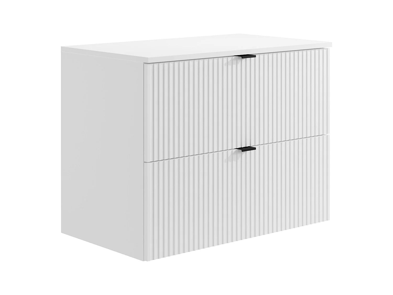 Waschbeckenunterschrank hängend mit rundem Aufsatzwaschbecken - Streifenoptik - Weiß matt - 80 cm - ZEVINI