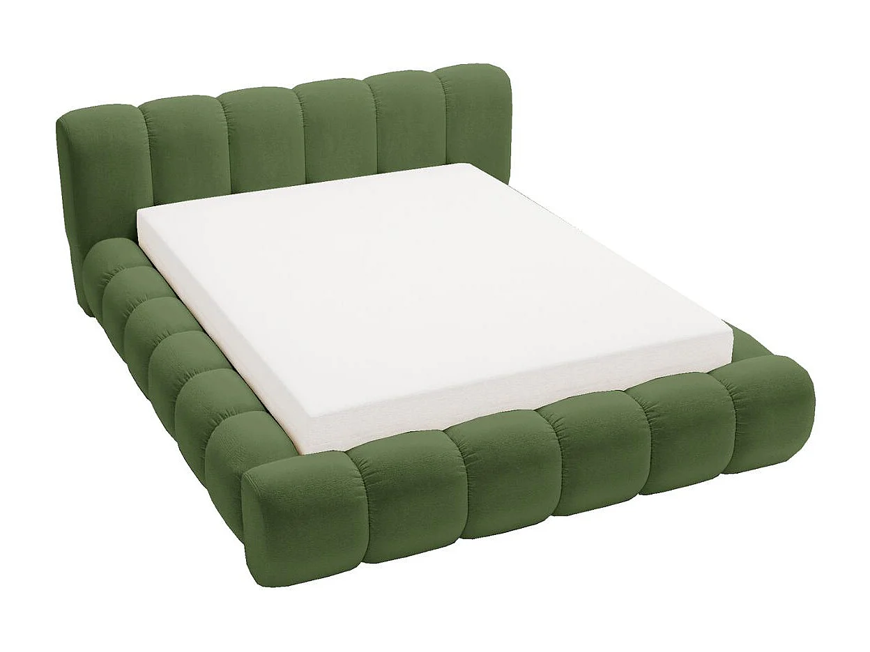Lit rembourré avec rangement - 140 x 200 - lit double - velours - vert - Doria