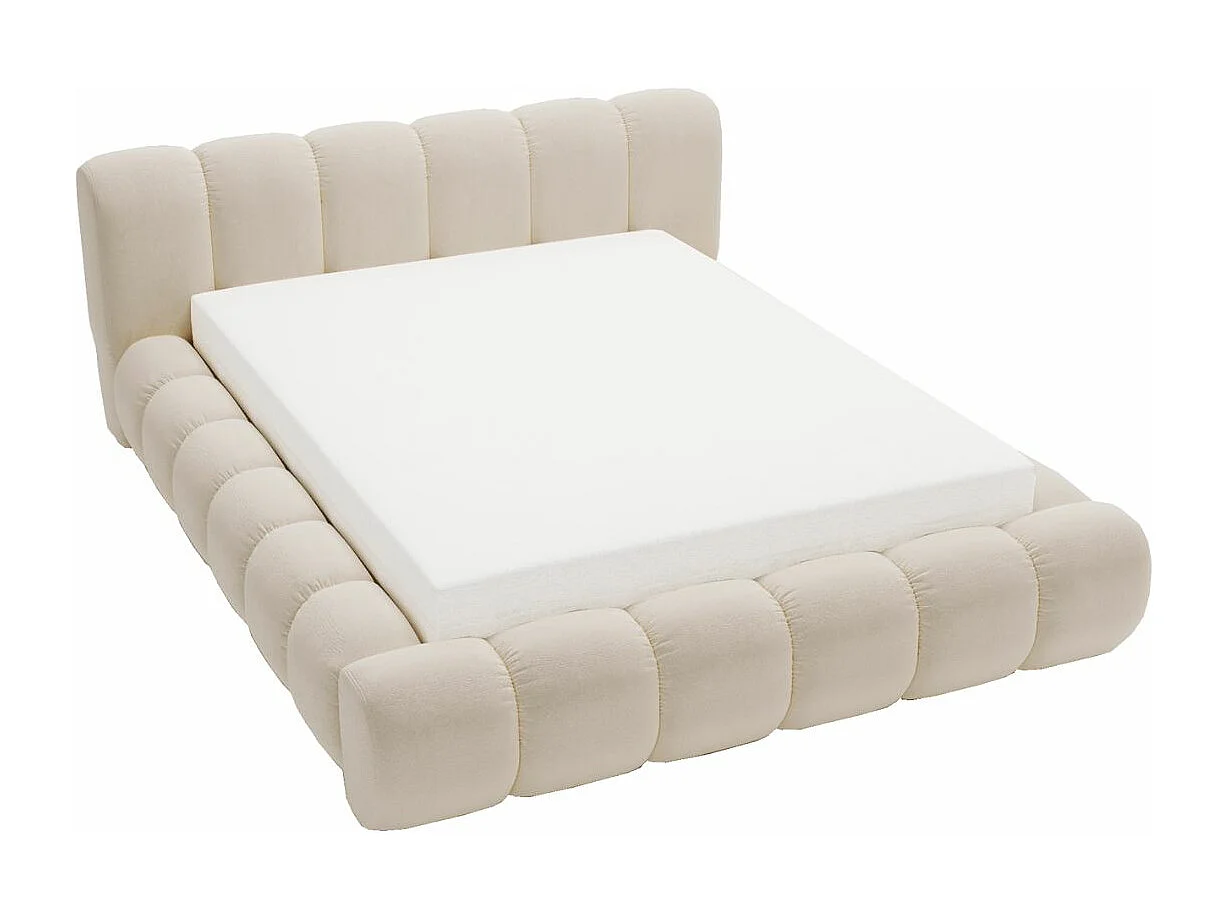Lit rembourré avec rangement - 120 x 200 - lit double - velours - beige - Doria