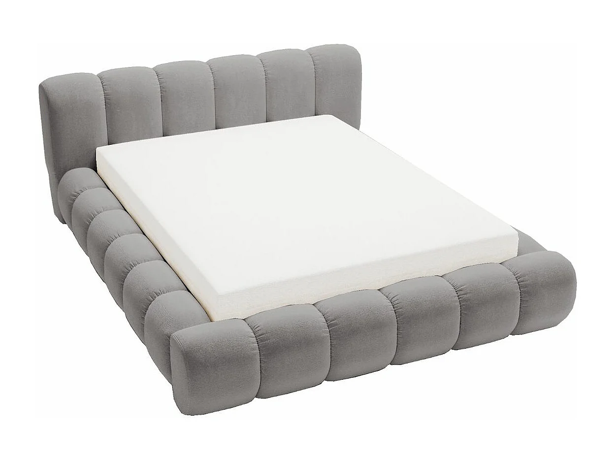 Lit rembourré avec rangement - 180 x 200 - lit double - velours - gris - Doria