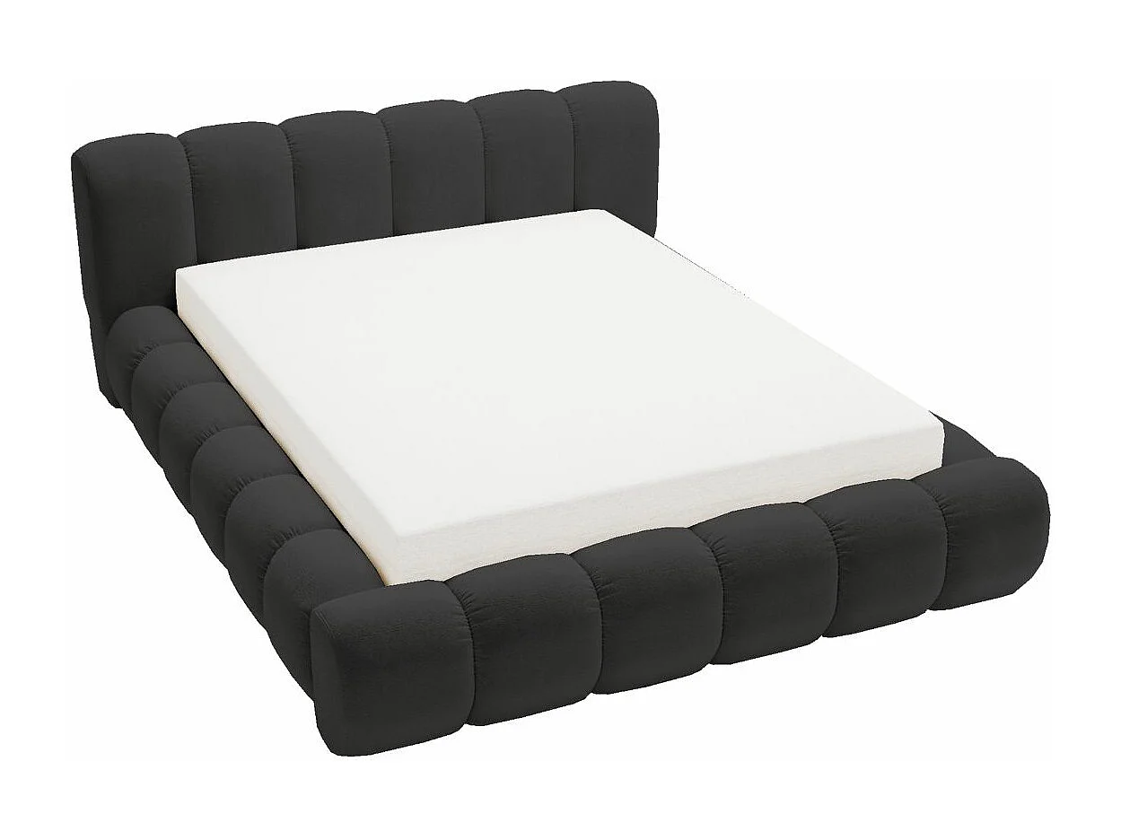 Lit rembourré avec rangement - 140 x 200 - lit double - velours - noir - Doria