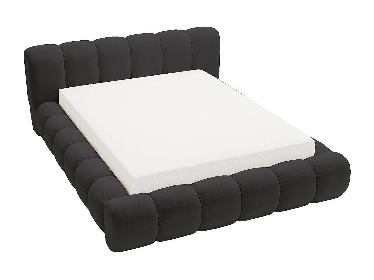 Gestoffeerd bed Doria 120x200 zwart - opbergruimte voor beddengoed, houten lattenbodem, doorgestikt hoofdbord en bedframe