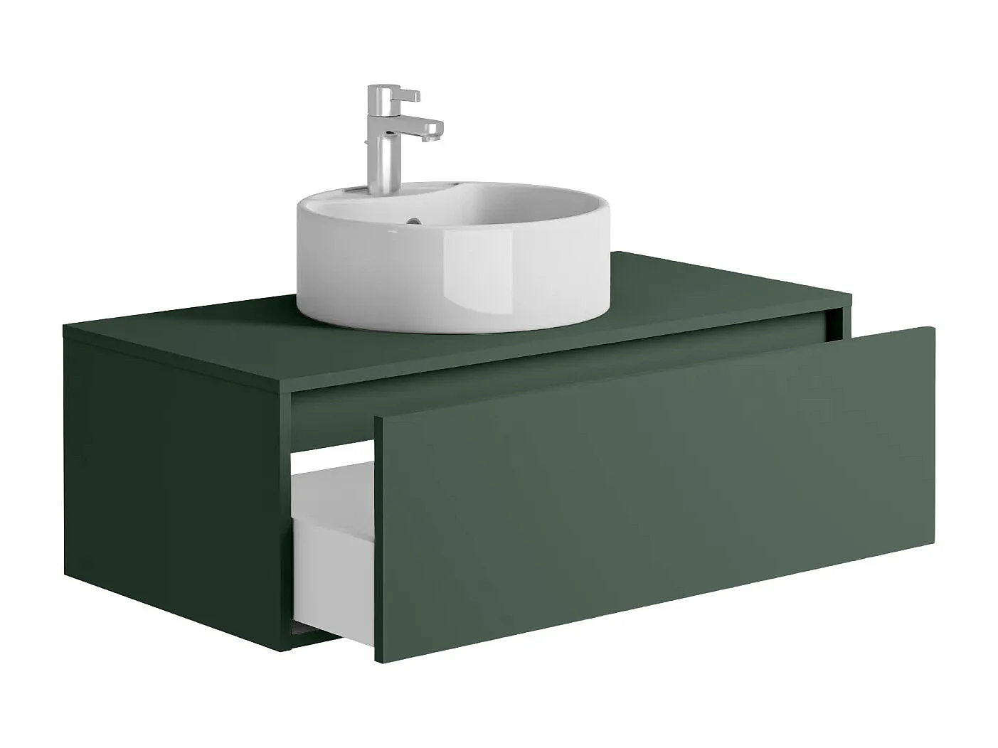 Szafka łazienkowa wisząca  z okrągłą umywalką zielony mat - 94 cm - TEANA II