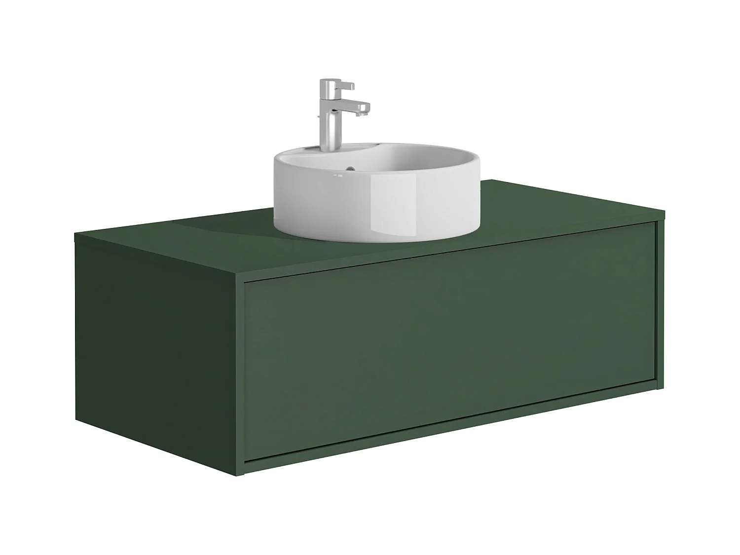 Waschbeckenunterschrank hängend mit rundem Einzelwaschbecken - Grün matt - 94 cm - TEANA II