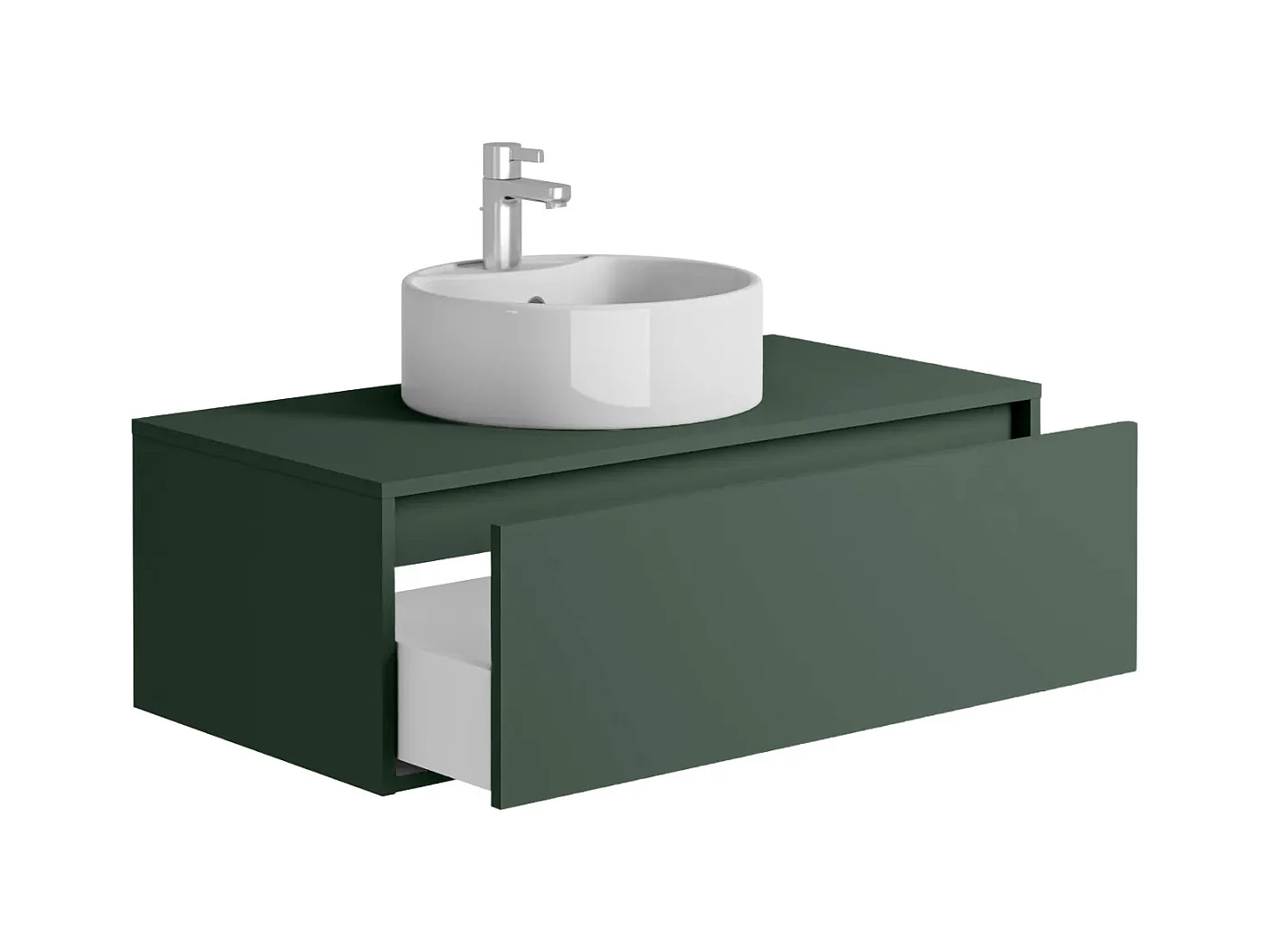 Waschbeckenunterschrank hängend mit rundem Einzelwaschbecken - Grün matt - 94 cm - TEANA II