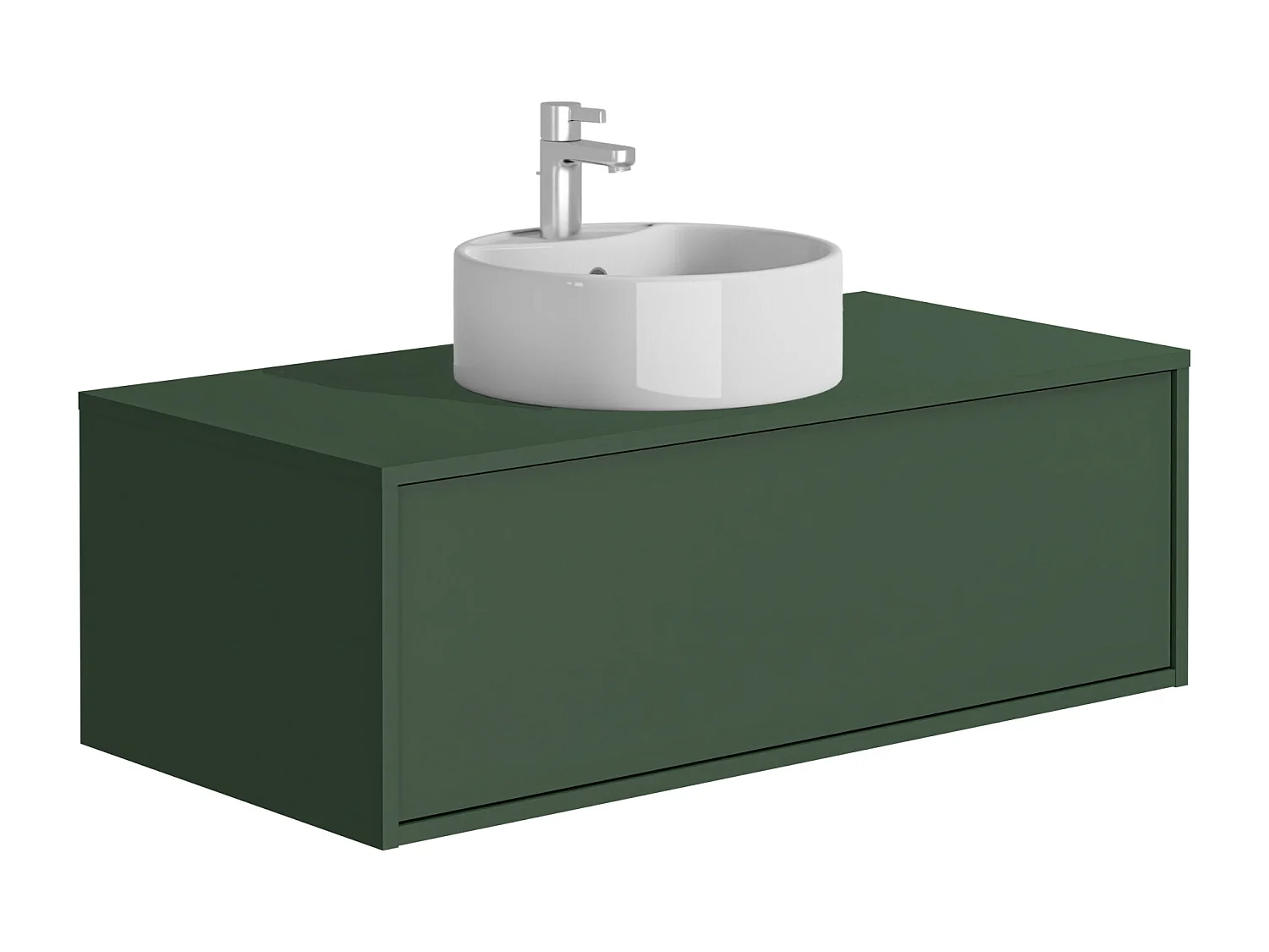 Waschbeckenunterschrank hängend mit rundem Einzelwaschbecken - Grün matt - 94 cm - TEANA II