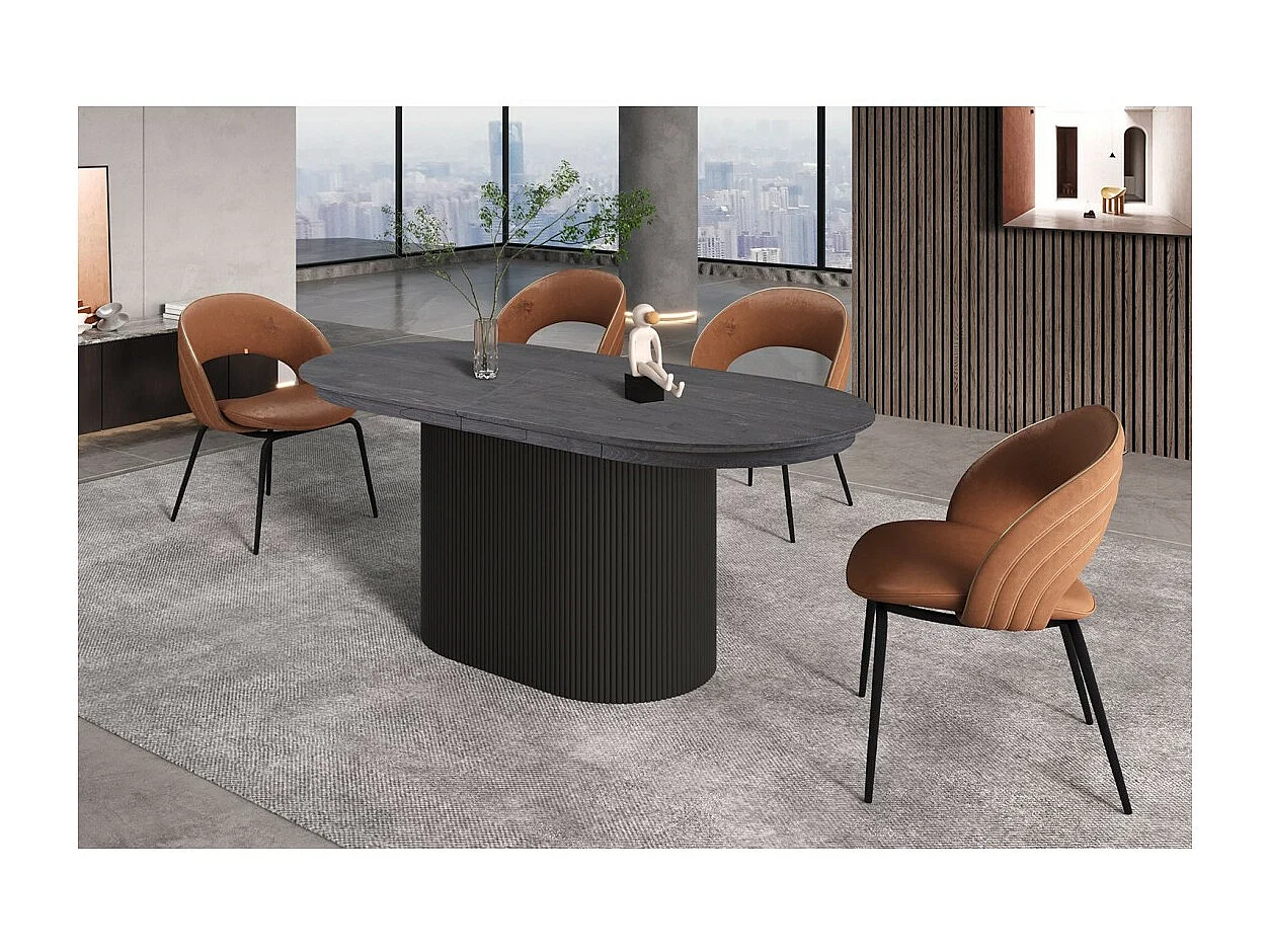 Table extensible VAGOS – 180-220 cm – Forme ovale – Coloris brun foncé – Style Design