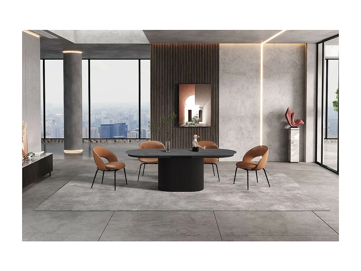 Table extensible VAGOS – 180-220 cm – Forme ovale – Coloris brun foncé – Style Design