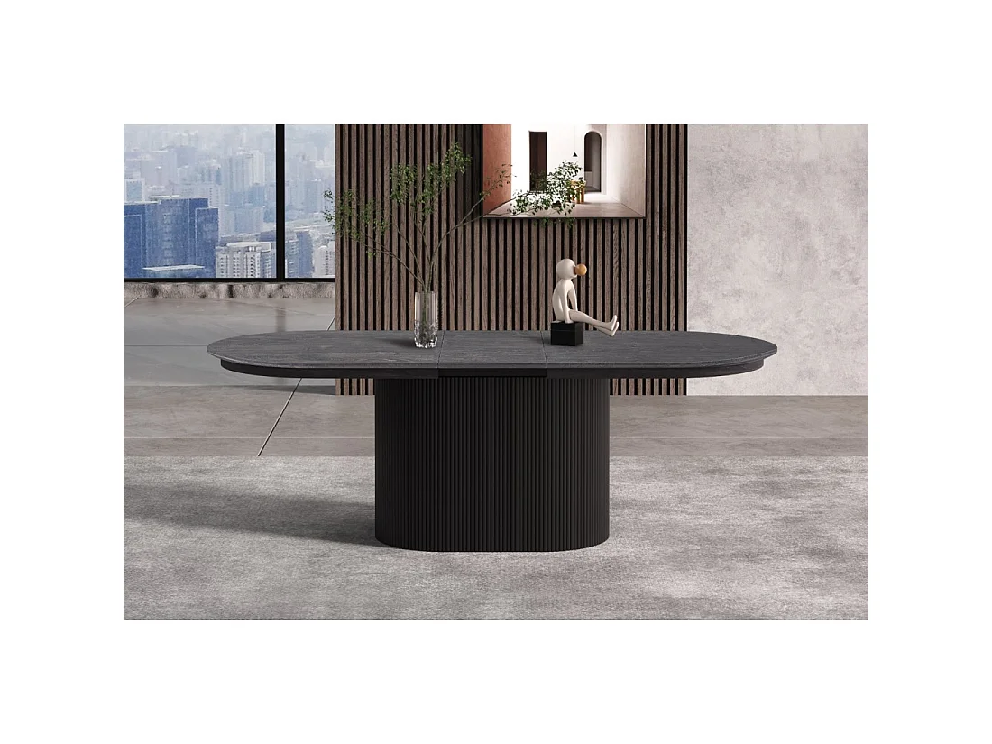 Uitschuifbare tafel VAGOS – 180-220 cm – Ovale vorm – Donkerbruine kleur – Design stijl