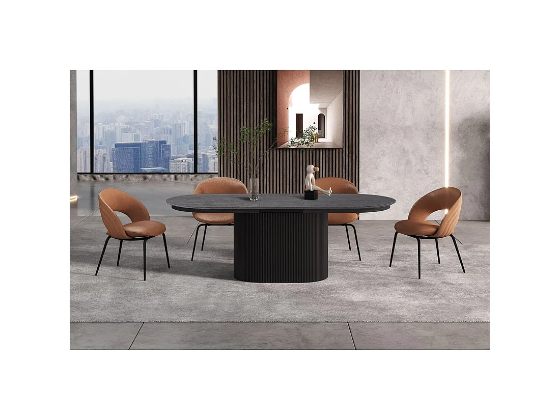 Uitschuifbare tafel VAGOS – 180-220 cm – Ovale vorm – Donkerbruine kleur – Design stijl