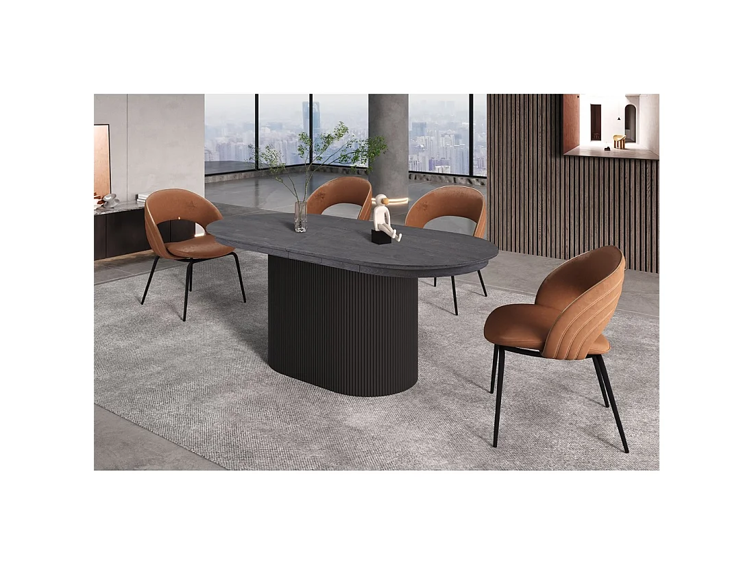 Uitschuifbare tafel VAGOS – 180-220 cm – Ovale vorm – Donkerbruine kleur – Design stijl