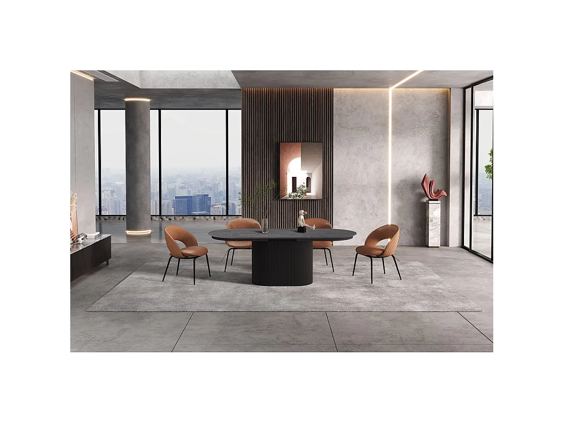 Uitschuifbare tafel VAGOS – 180-220 cm – Ovale vorm – Donkerbruine kleur – Design stijl