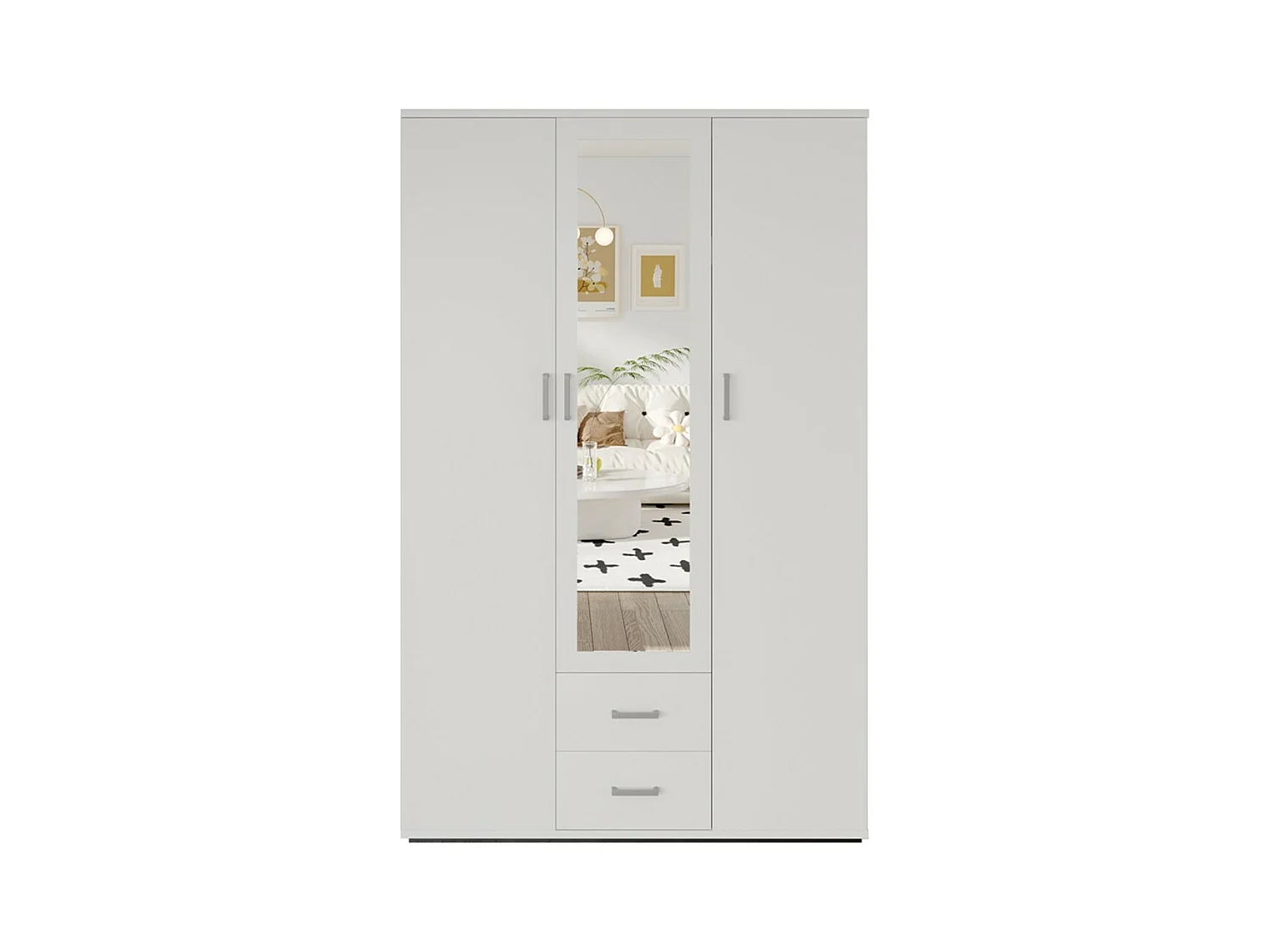 Kledingkast 3 deuren met spiegel TOM - Afmetingen H185 x B120 x D52 cm - Kleur wit - Design stijl