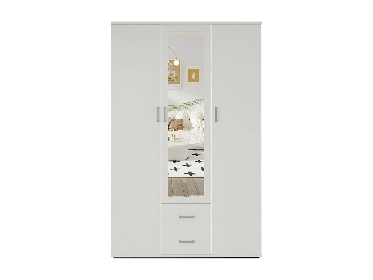 Kledingkast 3 deuren met spiegel TOM - Afmetingen H185 x B120 x D52 cm - Kleur wit - Design stijl