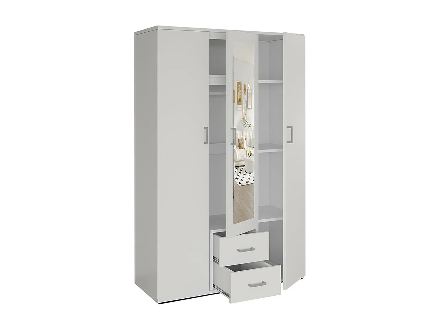 Kledingkast 3 deuren met spiegel TOM - Afmetingen H185 x B120 x D52 cm - Kleur wit - Design stijl