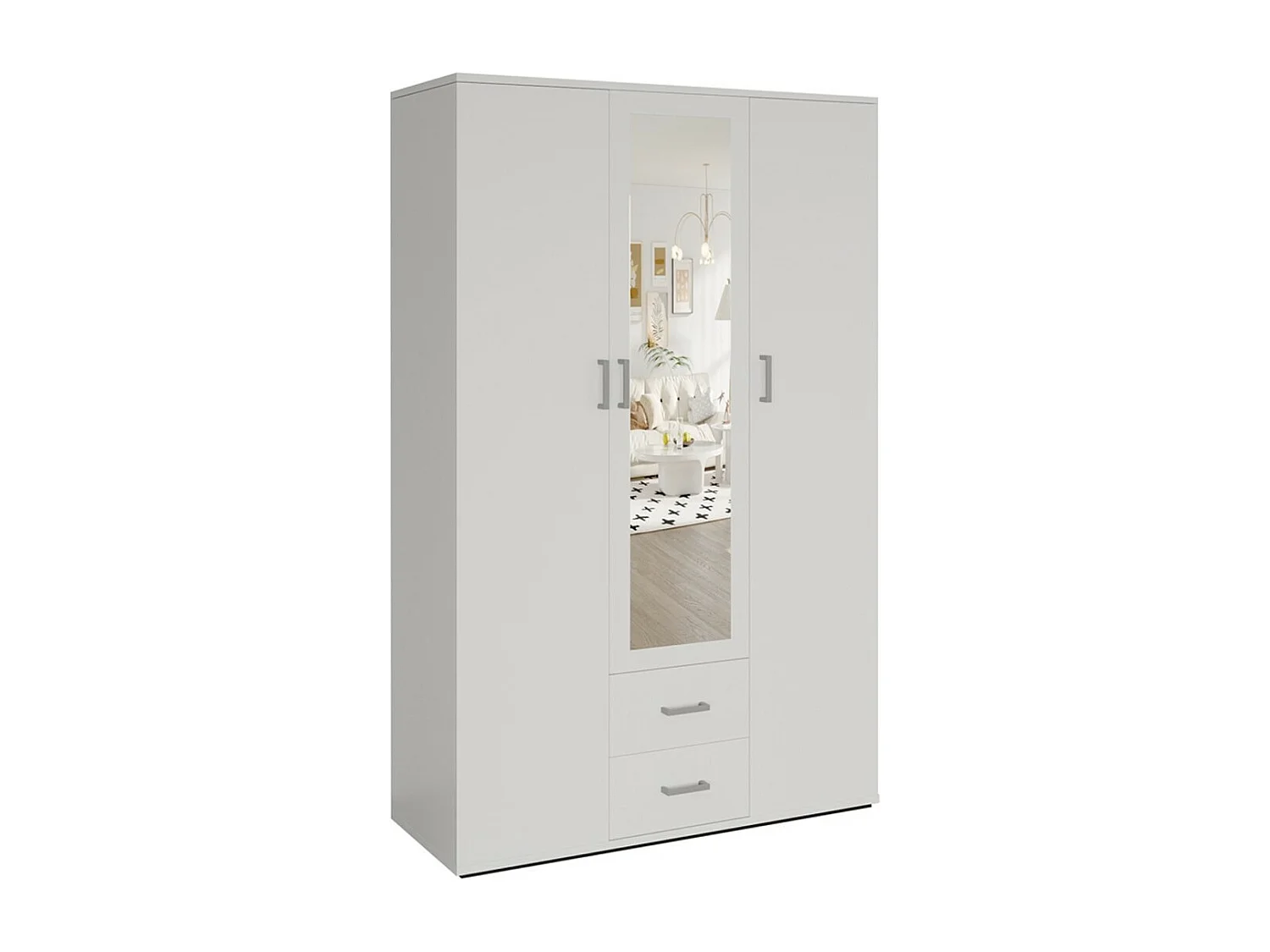 Kledingkast 3 deuren met spiegel TOM - Afmetingen H185 x B120 x D52 cm - Kleur wit - Design stijl