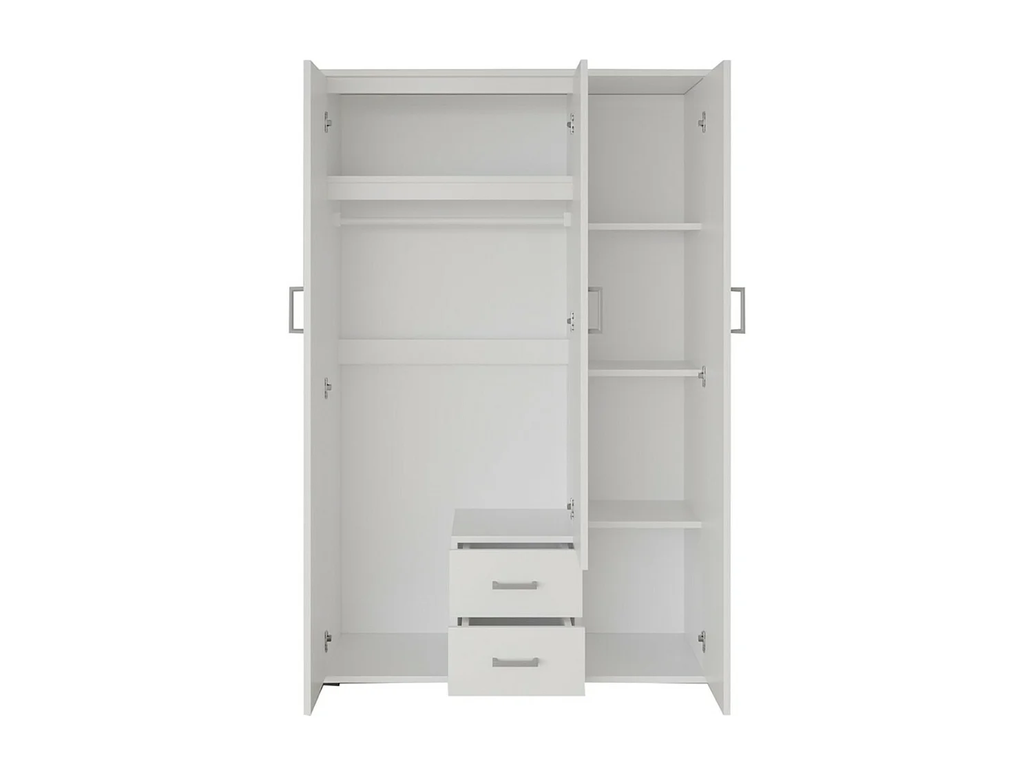 Kledingkast 3 deuren met spiegel TOM - Afmetingen H185 x B120 x D52 cm - Kleur wit - Design stijl