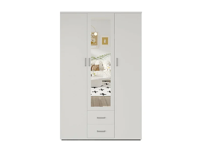 Kledingkast 3 deuren met spiegel TOM - Afmetingen H185 x B120 x D52 cm - Kleur wit - Design stijl