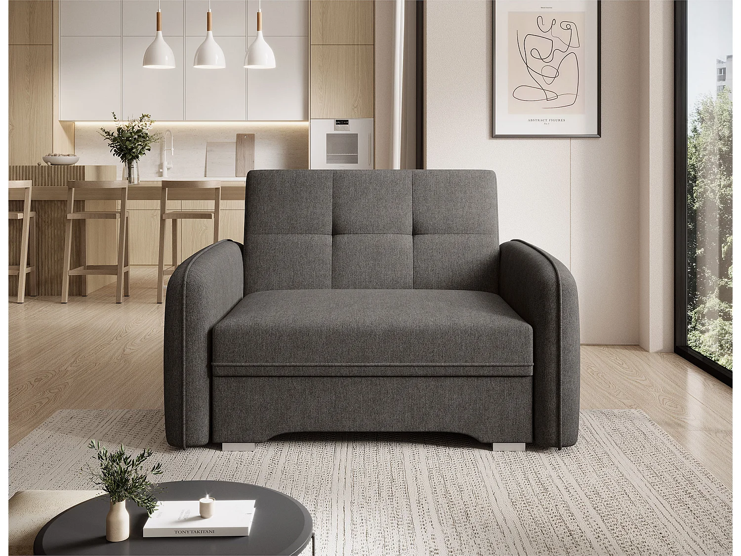 LANY converteerbare fauteuil - Compact en ingenieus-Kleur Houtskool grijs