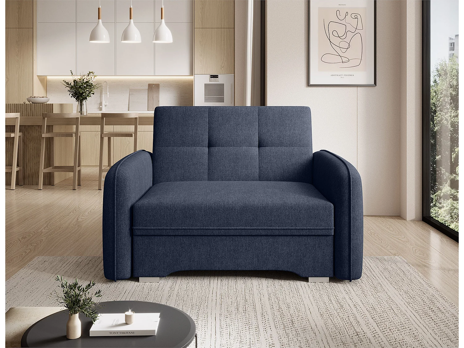 Fauteuil convertible LANY - Compact et ingénieux-Bleu foncé