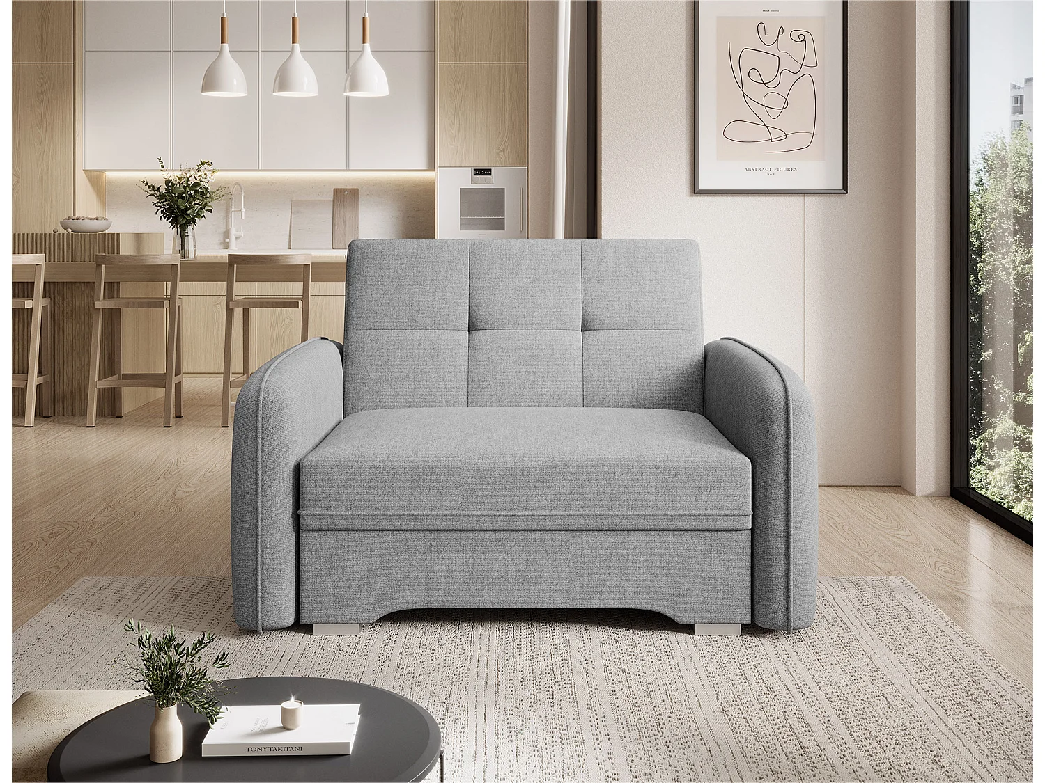 Fauteuil convertible LANY - Compact et ingénieux-Gris clair