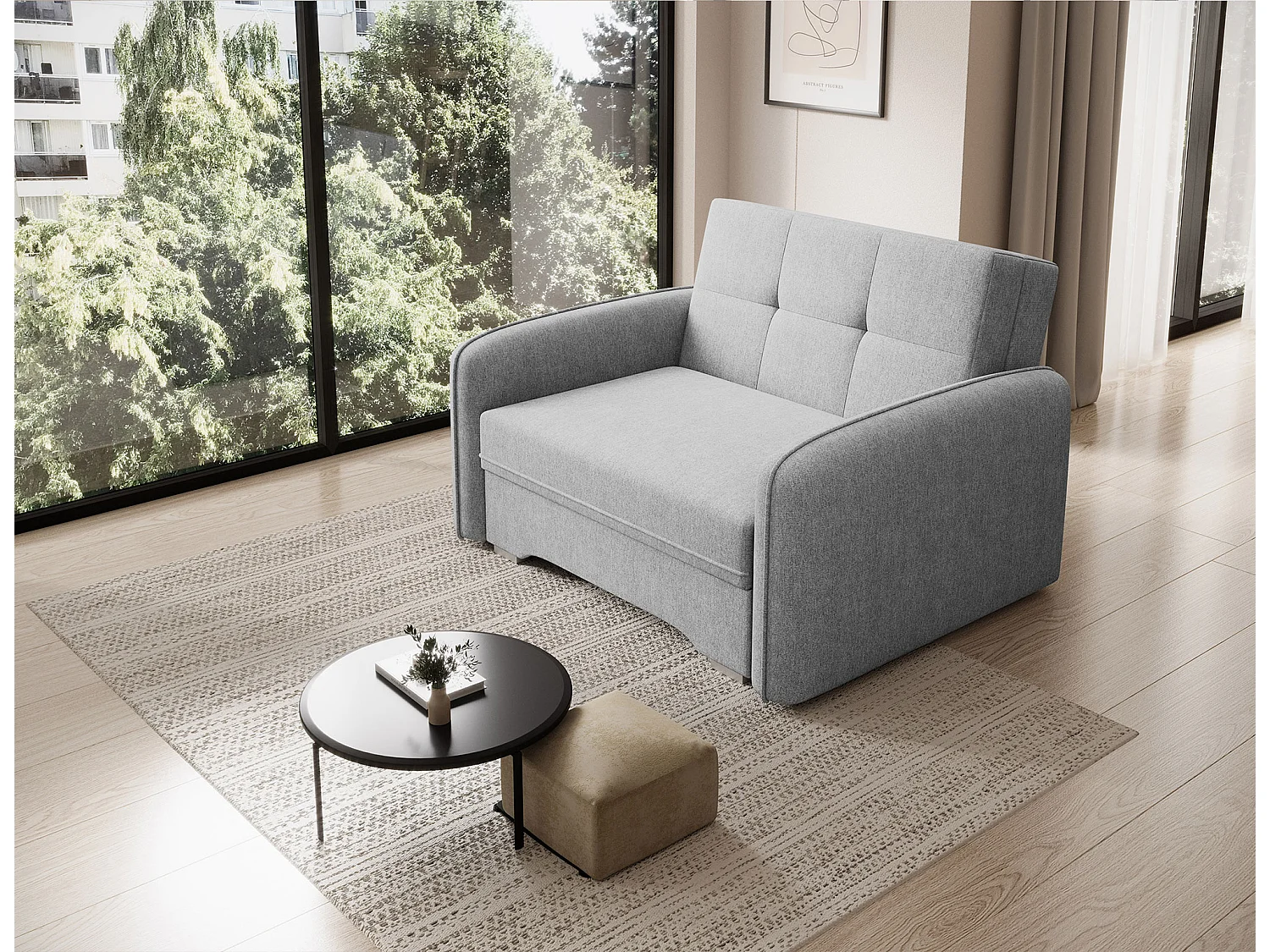 Fauteuil convertible LANY - Compact et ingénieux-Gris clair