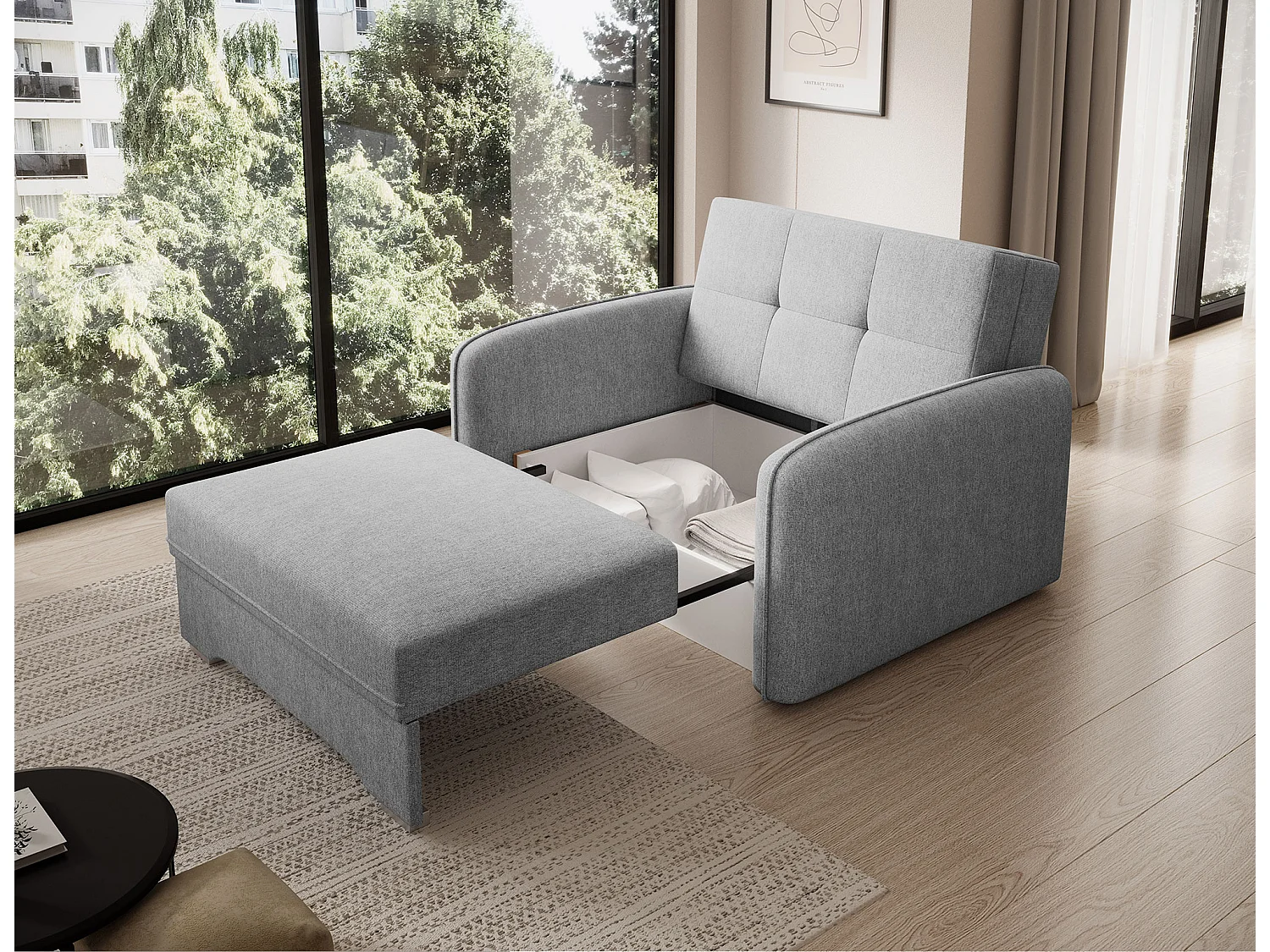 Fauteuil convertible LANY - Compact et ingénieux-Gris clair