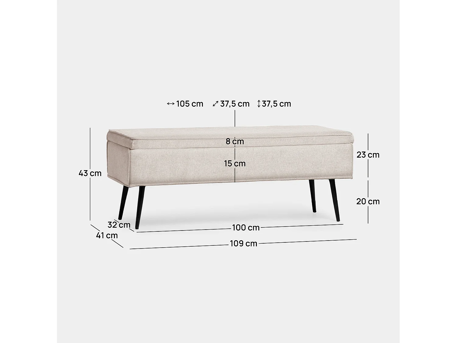 Coffre en tissu beige 109x43 cm-Sanna