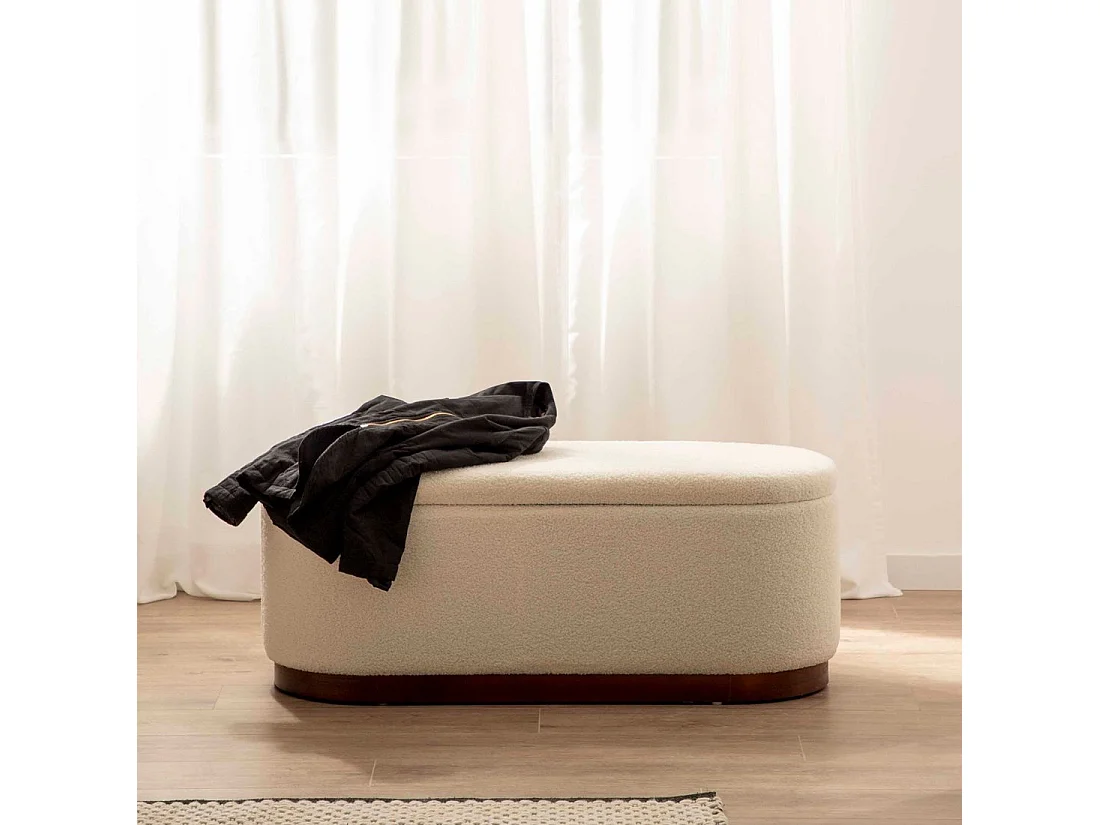 Banco en revêtement en moutonnet blanc 100x40 cm-Isola