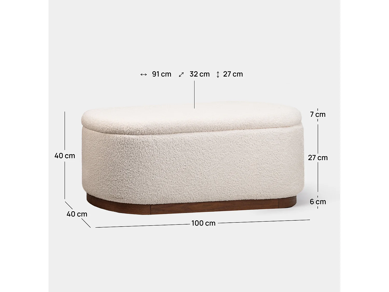 Coffre en revêtement en moutonnet blanc 100x40 cm-Isola