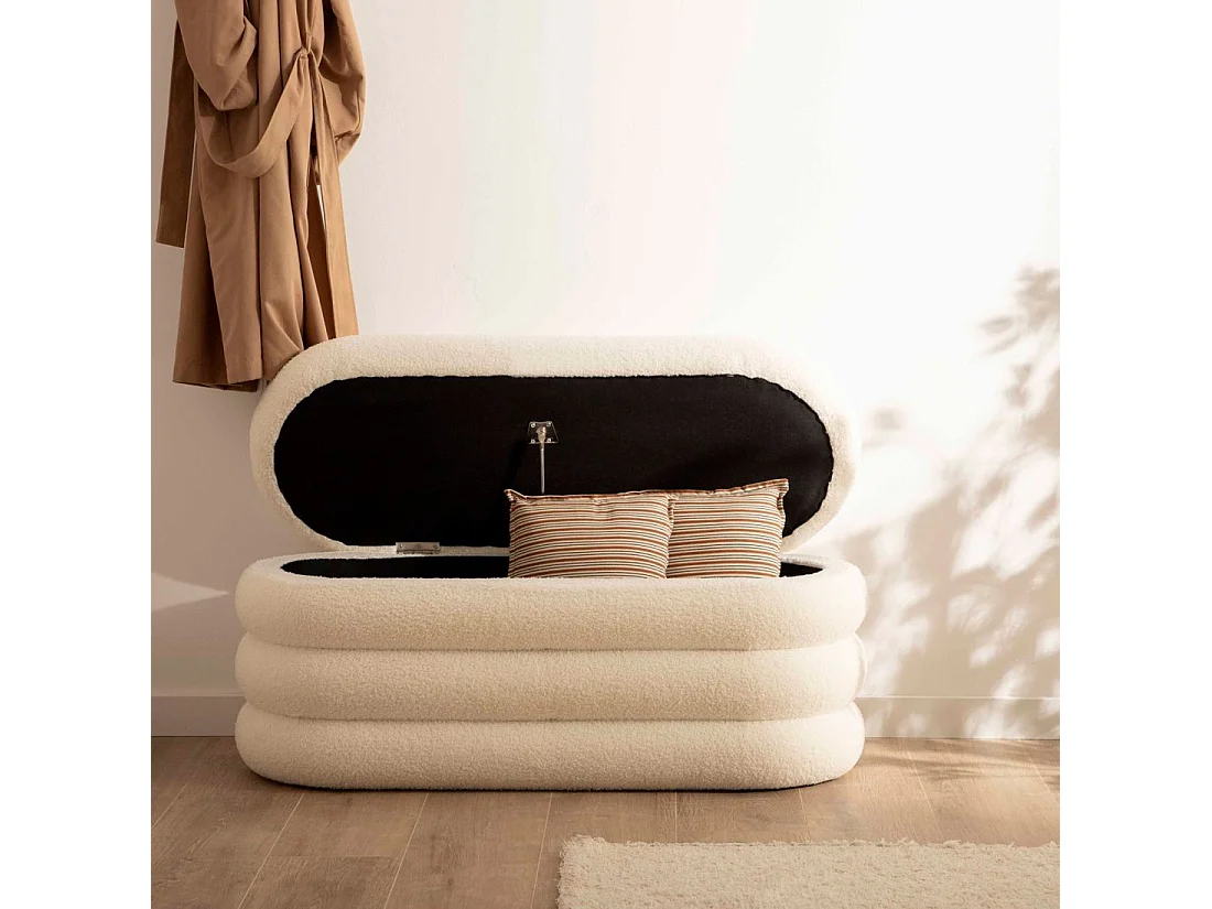 Banco en revêtement en moutonnet blanc 100x45 cm-Roma