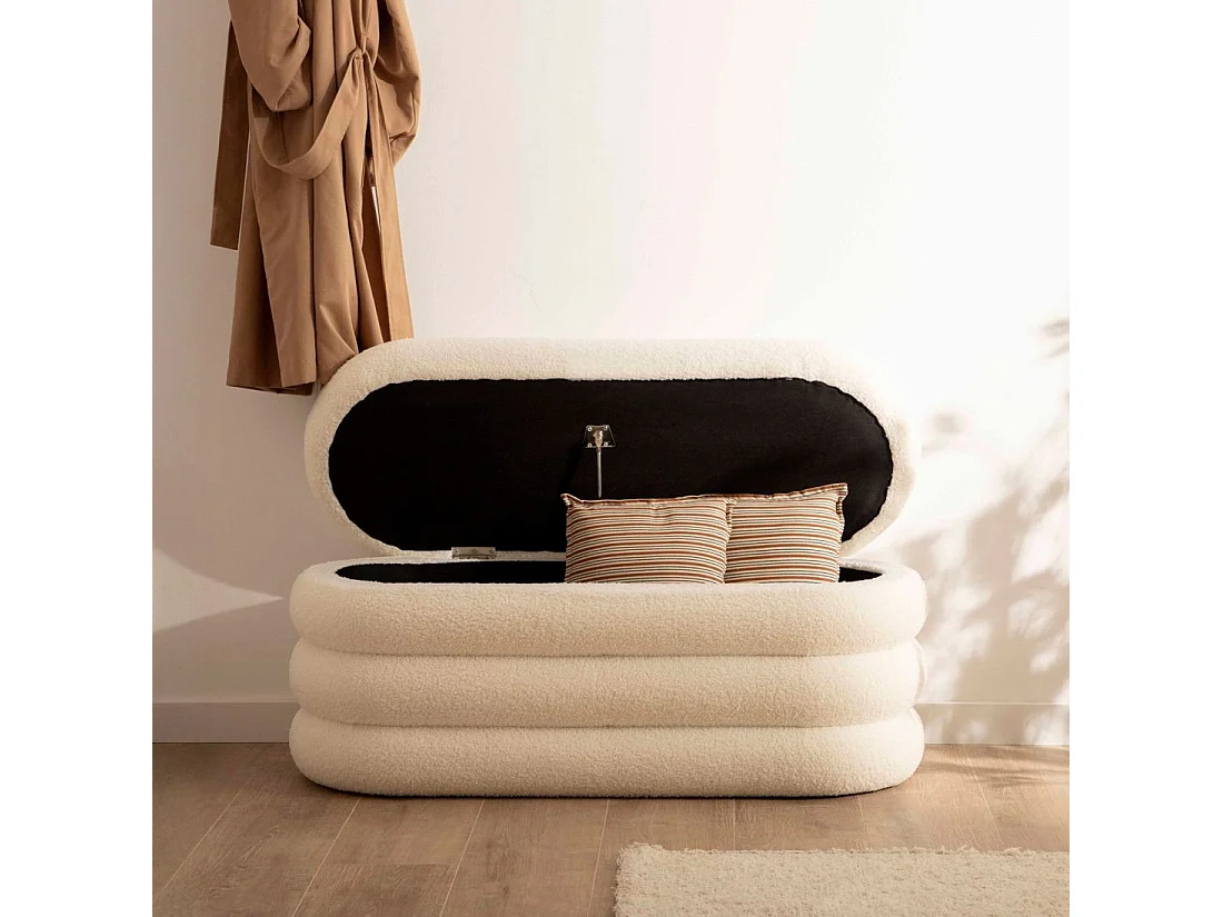 Coffre en revêtement en moutonnet blanc 100x45 cm-Roma