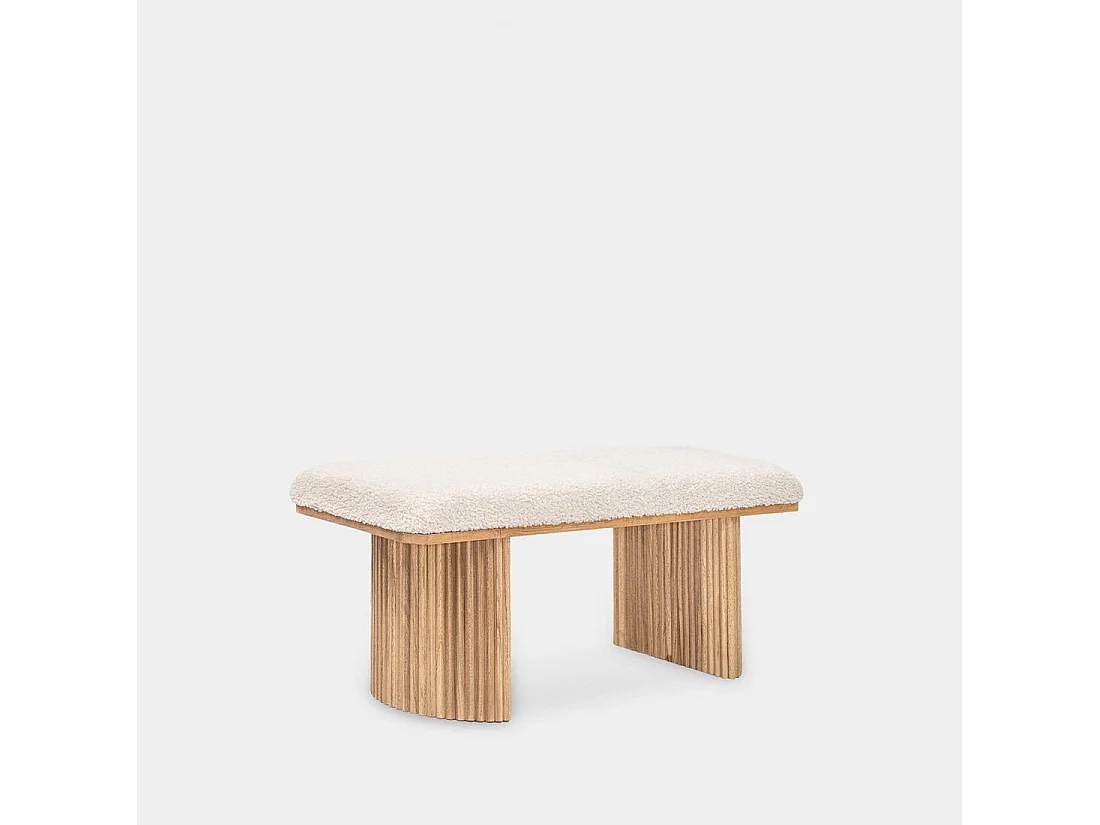 Banco en revêtement en moutonnet blanc 100x45 cm-Bruna